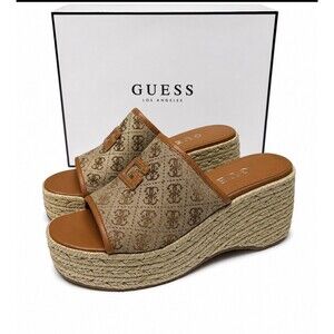 Guess Zakki Espadrille Wedge Sandal Allover GG Monogram Size 10M New in Box